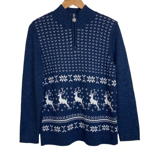 Christopher & Banks Blue Snowflake Reindeer Sweater - Picture 11 of 11